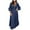 Navy, variant on qolati Cotton Linen Dresses for Women 2023 Summer Plus Size V Neck Ruffle 3/4 Sleeve Boho Dress Eyelet Slim Fit Ruffle Hem Beach Maxi Dress