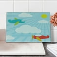 thumbnail image 2 of Cartoon Airplane Cutting Board, Retro Style Pattern with Aeroplanes Sunshine and White Clouds, Decorative Tempered Glass Cutting and Serving Board, Small Size, Multicolor, by Ambesonne, 2 of 5