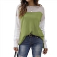 thumbnail image 1 of Suéter Oversize con Bloques de Color para Mujer: Cuello Redondo, Punto Acanalado, Hombros Caídos, Larga Verde L, 1 of 10