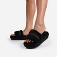 thumbnail image 3 of Luxemoda Womens Buzzing Black Buckle Detail Flatform Slider Faux Fur Sandals (BLACK, 6), 3 of 5