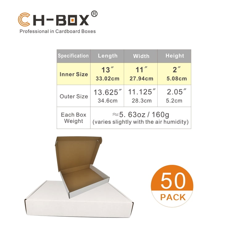 CH-BOX 50 Pack 13x11x2'' Shipping Boxes, Corrugated Mailers
