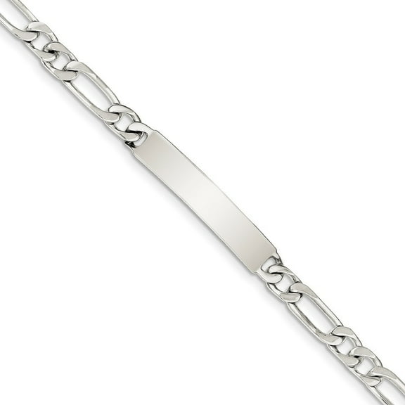 Sterling Silver 8 Inch Engraveable Figaro ID Bracelet - Lobster Claw - Measures 6mm Wide