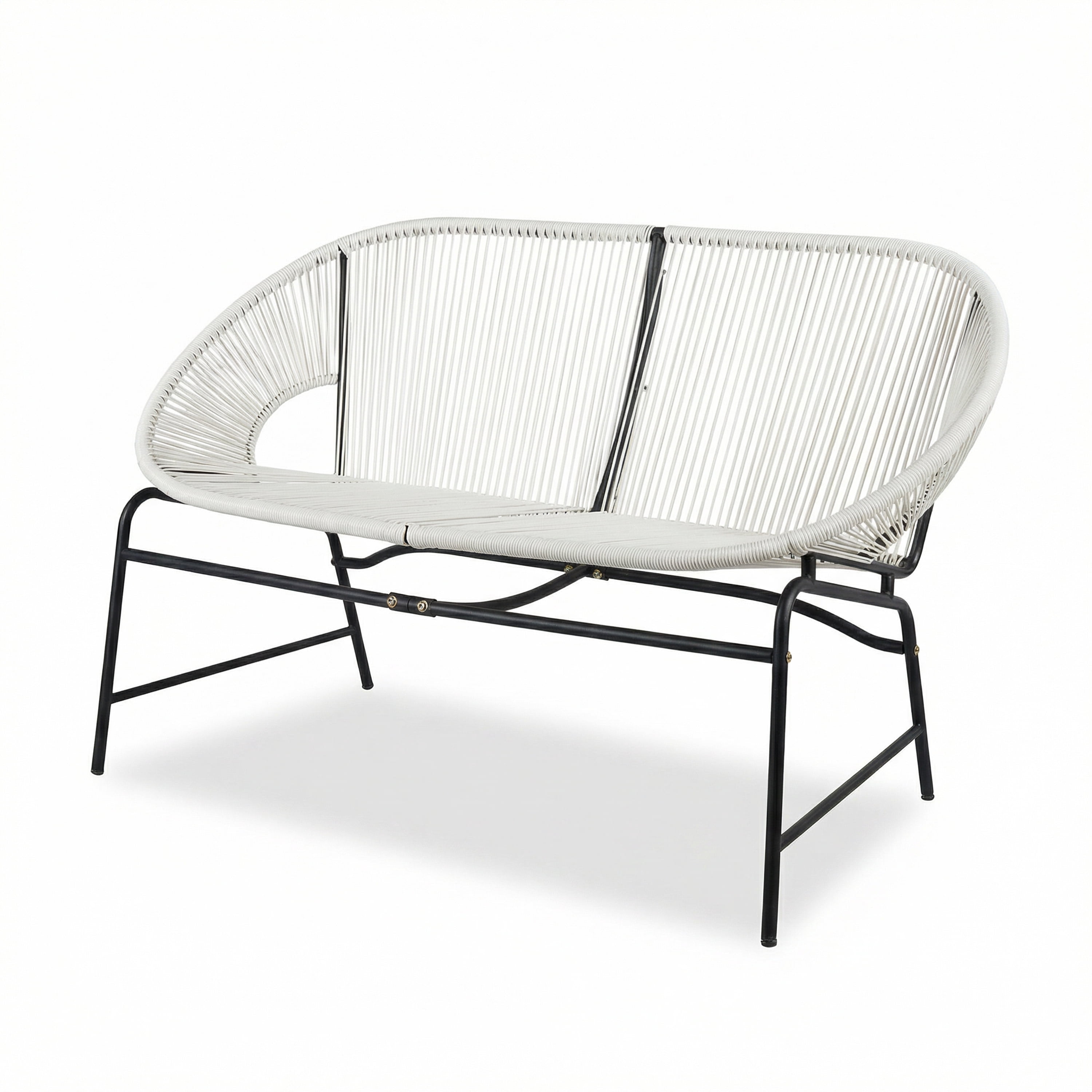 Outdoor PE Rattan Wicker Loveseat with Iron Frame for Porch Garden Balcony, White