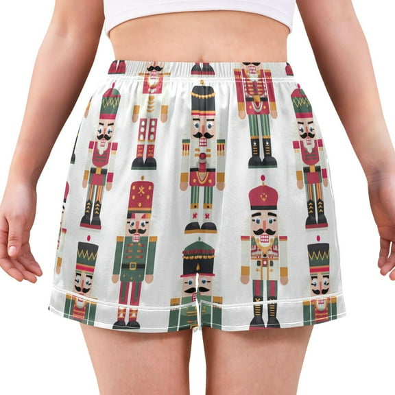 Women's Silk Pajama Shorts Cartoon Simple Nutcracker Pajama Shorts Women's Casual Pajama Shorts with Pockets