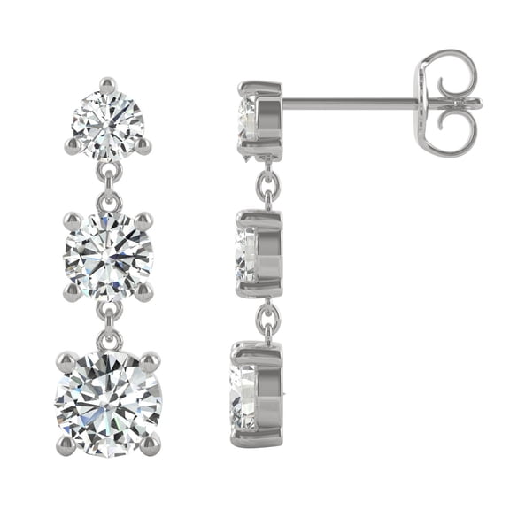 Charles & Colvard 14K White Gold Moissanite 5.5mm Round Dangle Earrings 2.18cttw DEW