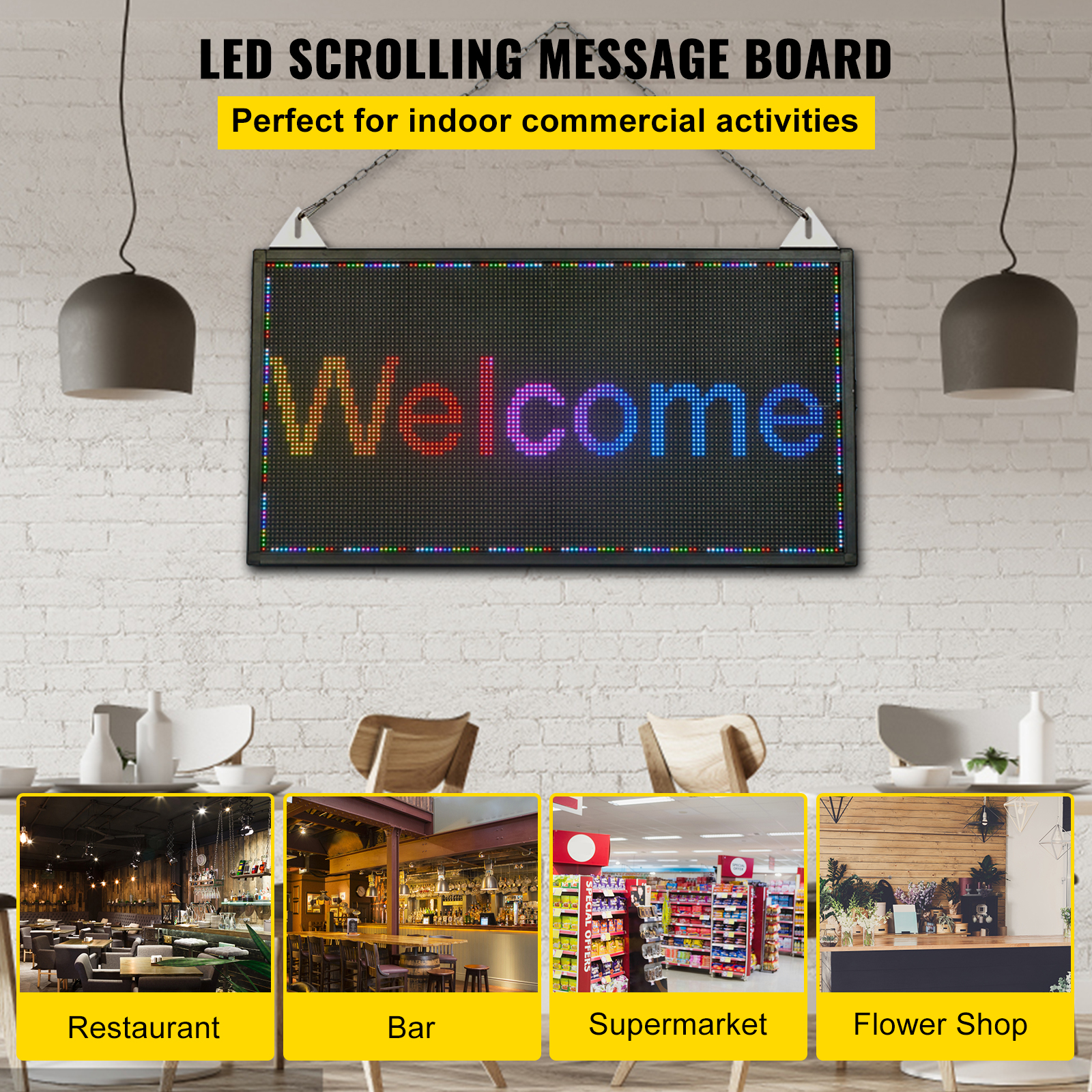 VEVOR LED Scrolling Sign, 27" x 14" WiFi  USB Control P5 Programmable  Display, Indoor Full Color High Resolution Message Board, High Brightness Electronic  Sign, Perfect Solution for Advertising