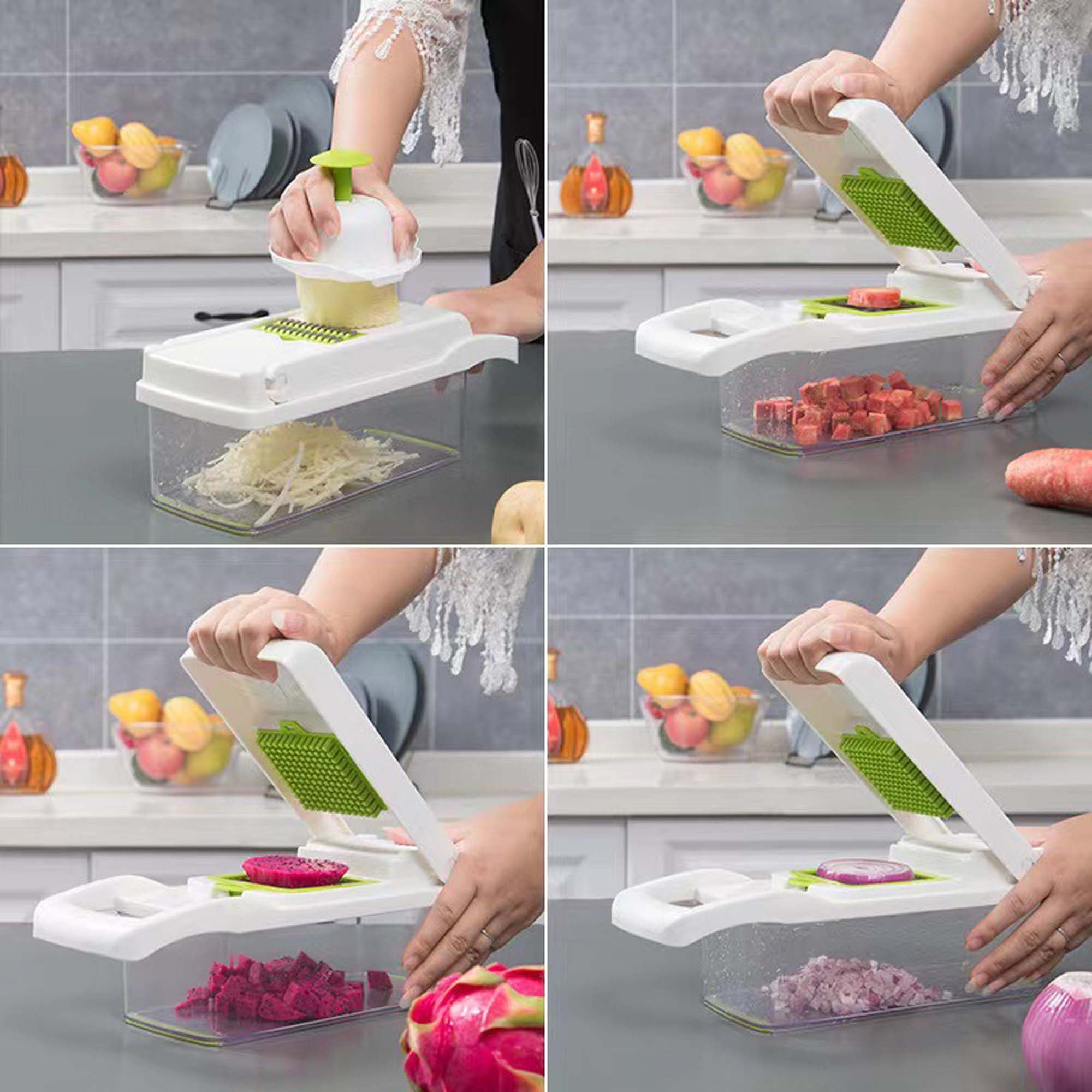 Multifunctional 13 in 1 Vegetable Chopper, Pro Onion Chopper，Kitchen  Vegetable Slicer Dicer Cutter,Veggie Chopper With 8 Blades,Carrot and  Garlic
