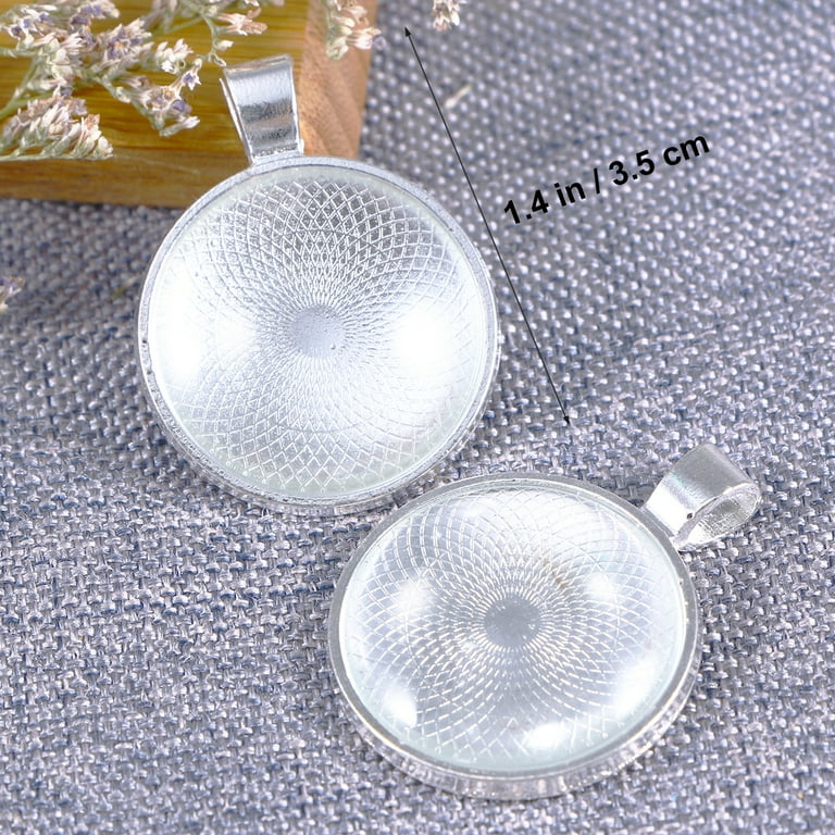 20 Set Round Bezel Pendant Trays with Glass Dome Tiles 25 mm Blanks Cameo Bezel Settings Silver