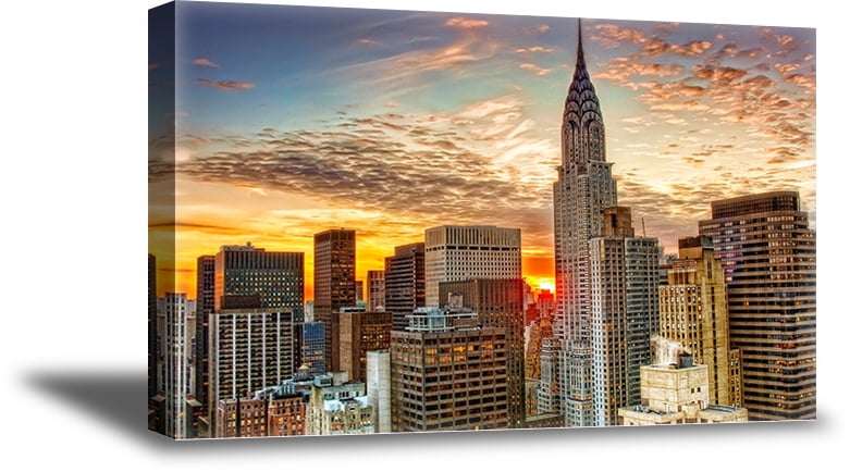 Canvas PICTURES NEW YORK Skyline Night Gold Abstract Wall Pictures XXL Art Print 