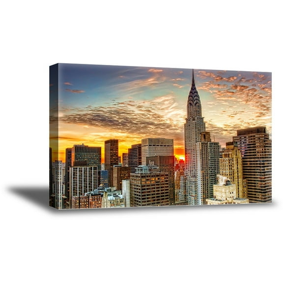 Awkward Styles New York Sunrise Time NYC Cityscape NY Artwork New York Canvas Prints New York Framed Picture American Gifts Manhattan View Sunset in New York Canvas Wall Decor Vintage Wall Art