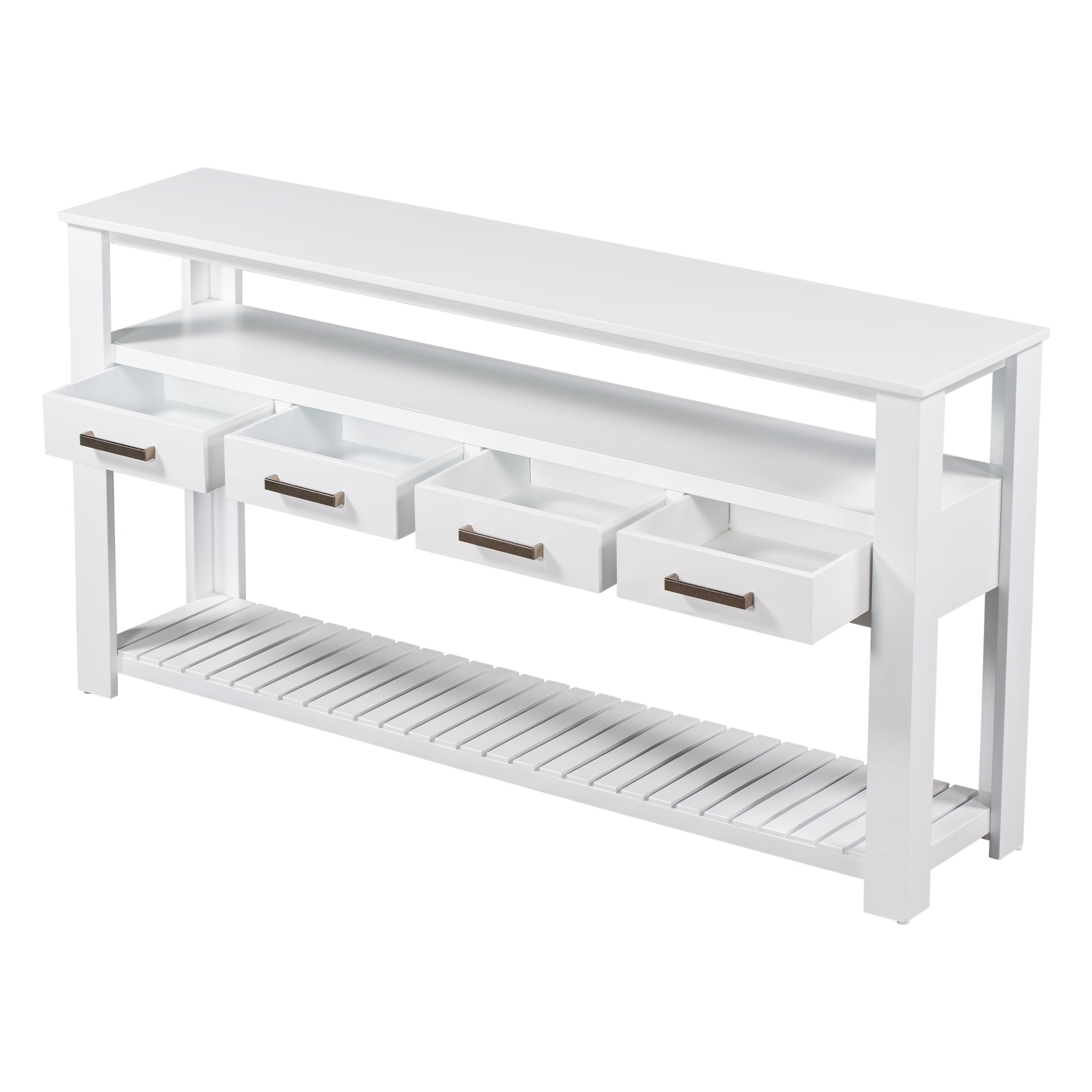 Euroco 61.5" Large Console Table,Modern Wood Entryway Table Sofa Table with 3-Tier Open Shelves & 4 Drawers for Living Room,Hallway,Foyer,White