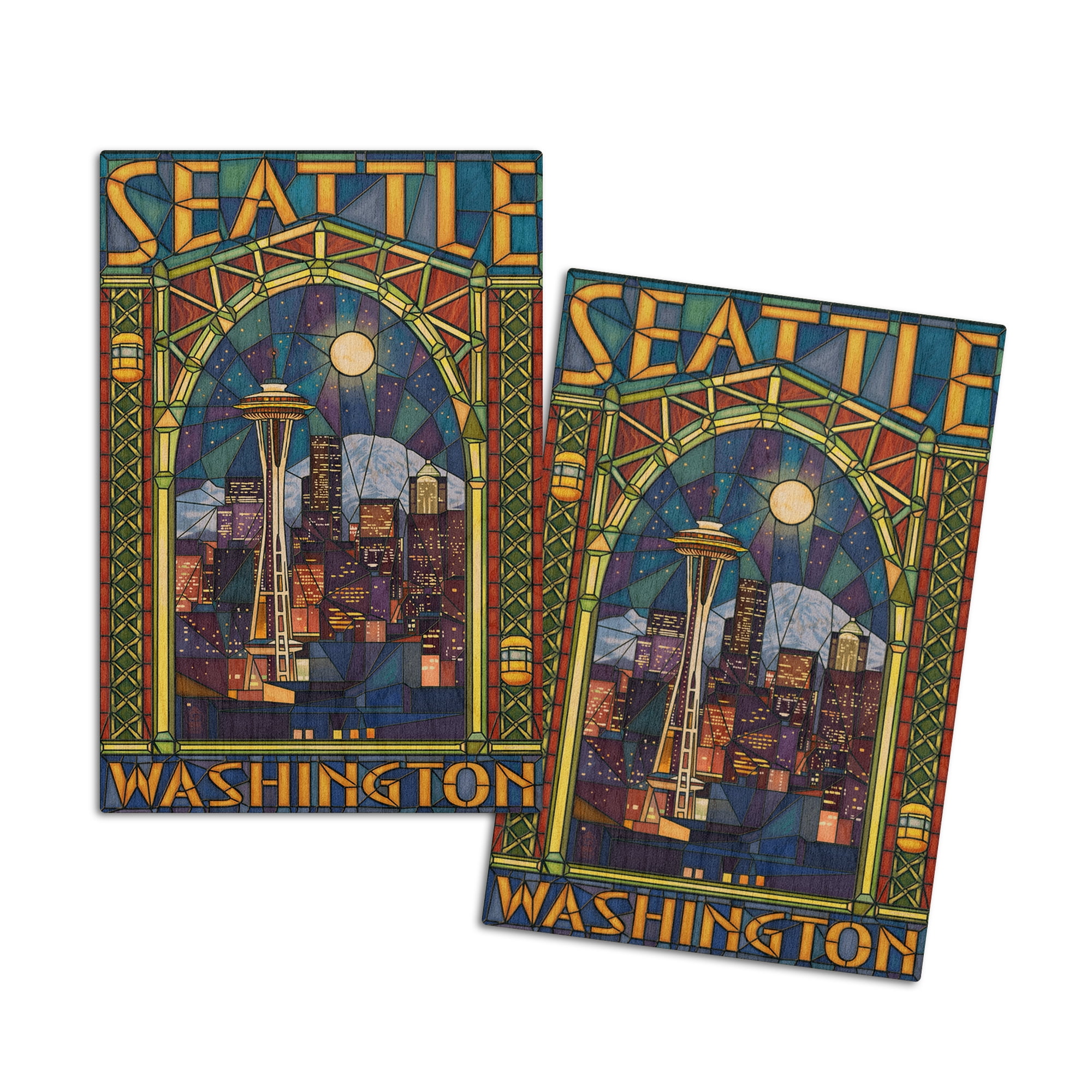 Seattle, Washington, Stained Glass Window (4x6 Birch Wood Postcards, 2