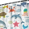 thumbnail image 4 of Cartoon Shark Christmas Party Curtain 72x84in, Waterproof Polyester with Holiday Sea Scene and 12 Hooks, Festive Fun Marine Theme for Kids Bathroom or Gift Idea, 4 of 5