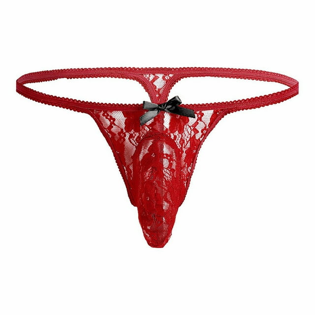 WZXFASHION Men's G-String T-Back Shorts Men Underwear Men Stylish Lace Pattern Intimates Red XXXL