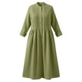 thumbnail image 7 of Women's Cotton Linen Dress Long Sleeve Crew Neck Smocked A Line Boho Flowy Maxi Dresses with Pockets Plus Size Green S, 7 of 7