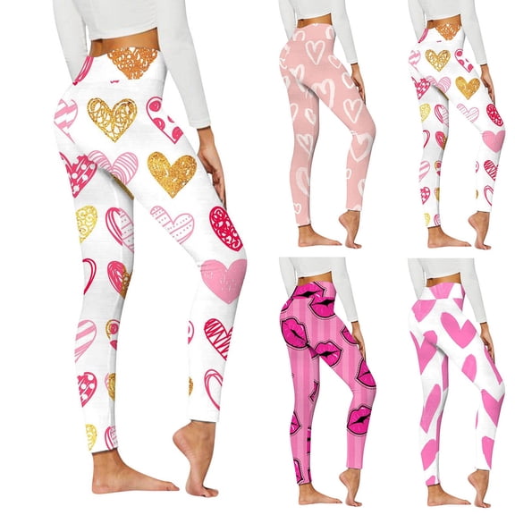 Lovzfmll Yoga Leggings for Women, Valentine's Heart Print, Slim Ankle Length Leggings Gold, S