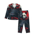 thumbnail image 1 of Fotbe Red Black Eastern Panda Warrior Conjunto de Pijama de Manga Larga para Mujer con Estampado, Ropa de Dormir de 2 Piezas, Conjunto de Casa Suave y Cómodo con Bolsillos-Large, 1 of 7