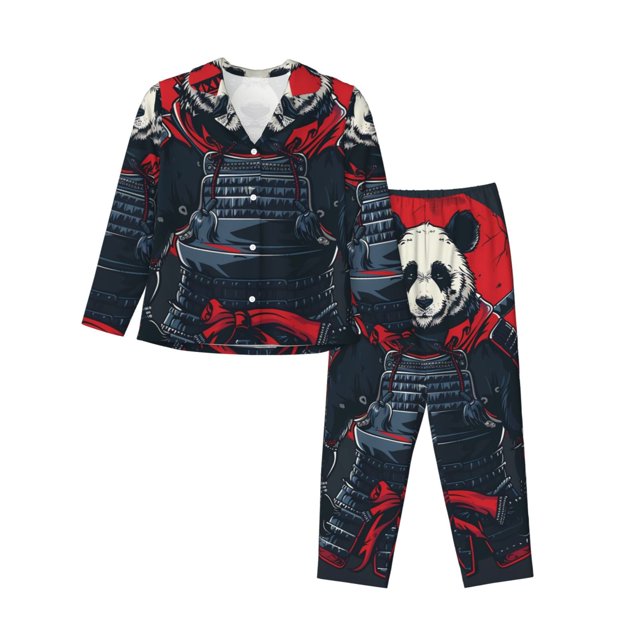Fotbe Red Black Eastern Panda Warrior Conjunto de Pijama de Manga Larga para Mujer con Estampado, Ropa de Dormir de 2 Piezas, Conjunto de Casa Suave y Cómodo con Bolsillos-Large