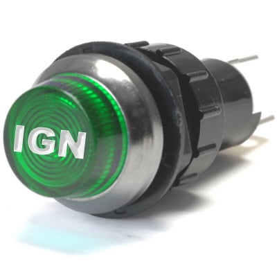 

K-Four Large Flashing Green Indicator Light Ign Engraved For Ignition Bolts Into A 3/4 Inch Hole