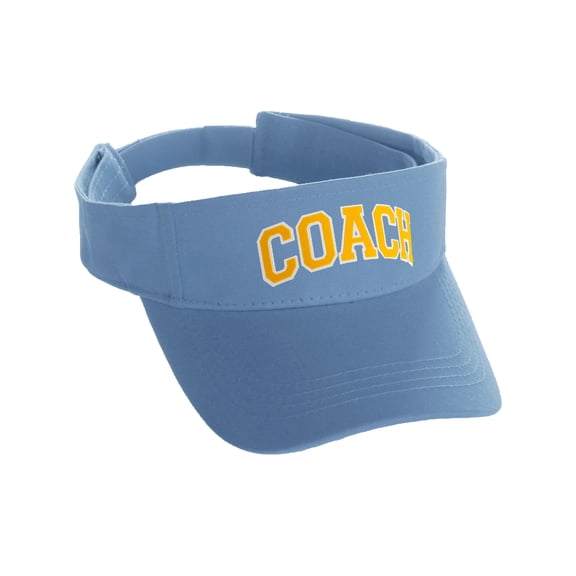 Classic Sport Team Coach Arched Letters Sun Visor Hat Cap Adjustable Back (Sky Hat White Gold Letters)
