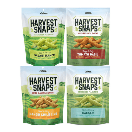 Variety Pack Harvest Snaps Veggie Chips, 4 Delicious Flavors - Wasabi Ranch, Tomato Basil, Mango Chili Lime, Caesar, Healthy Snack, Baked, Gluten-Free, Vegan-Friendly, High Protein, 4-Pack