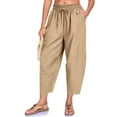 thumbnail image 3 of Women Solid Harem Capris Elastic Drawstring Waist Pockets Lightweight Summer Beach Holiday Casual Pants Khaki XXL, 3 of 7