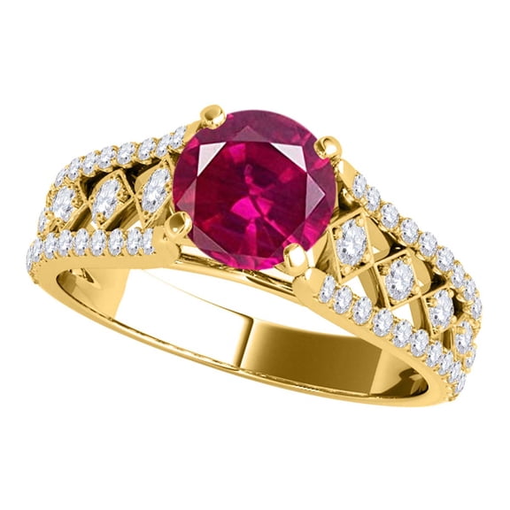 Mauli Jewels Engagement Rings for Women 1.20 Carat Halo Unique Design Created Ruby And Diamond Engagement Ring Crafted 4-prong 14k Solid Yellow Gold