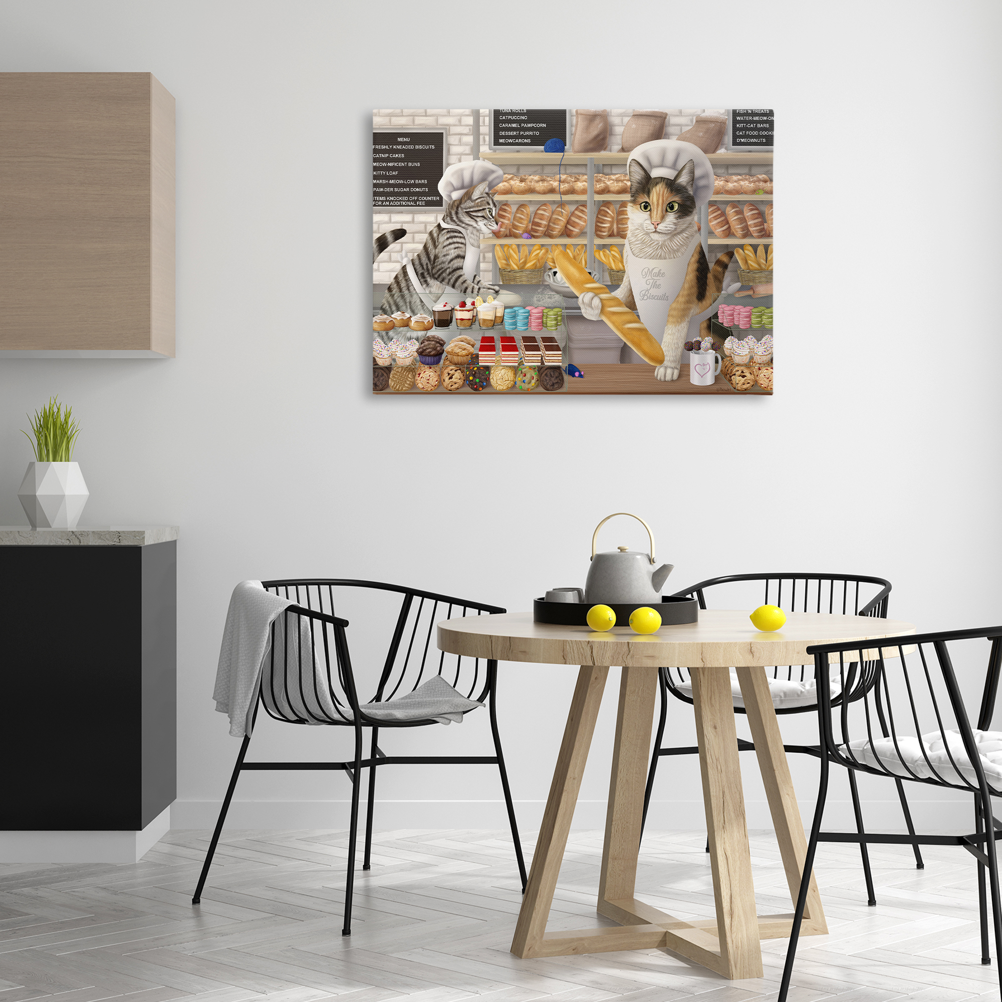 Stupell Industries Meow Bakery Funny Cats Food & Beverage Painting Wrapped Canvas Art Print Wall Art, 36 x 24