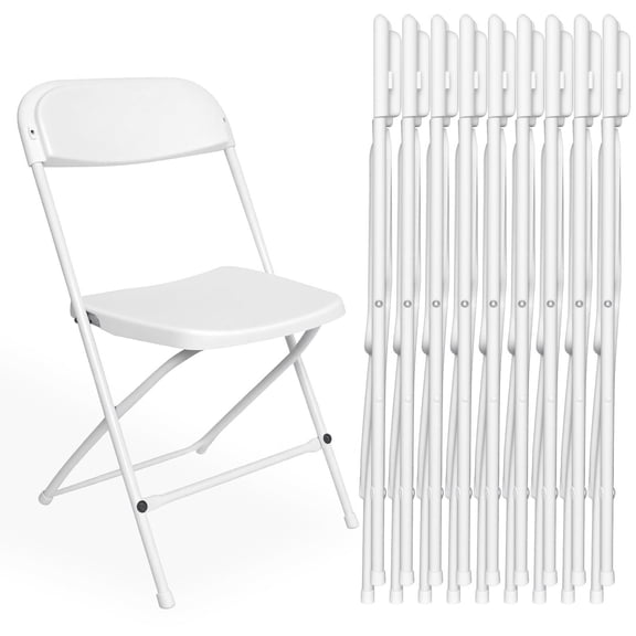 10PCS Plastic Folding Chairs, 39×18×18 in Portable Party Chairs, Stackable Commercial Event Seats with 350lbs Weight Capacity, for Parties and Weddings, White