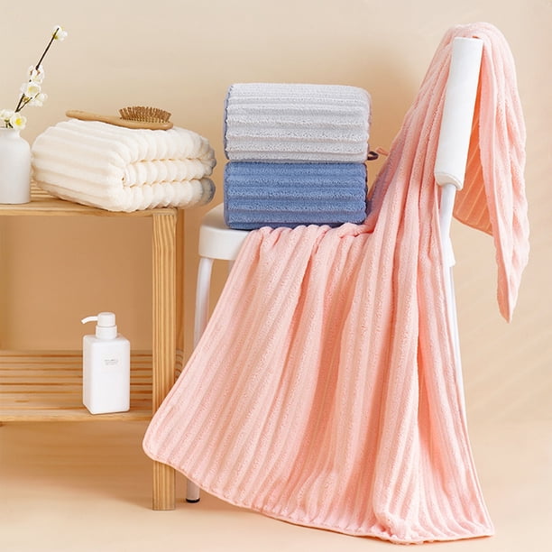 Toalla de Baño Grande Xihbxyly para Adultos Rayas Verticales de Terciopelo coral