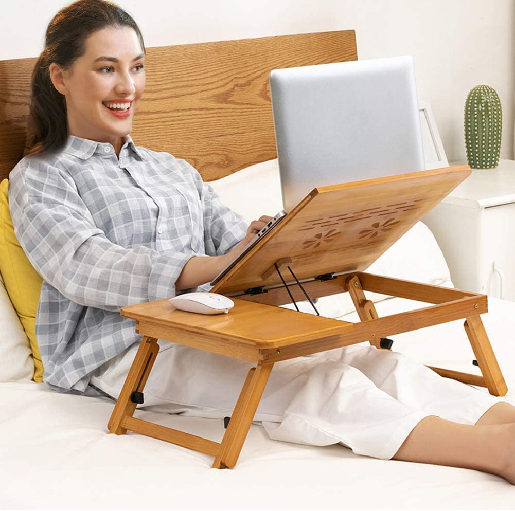 Adjustable Laptop Stand 1Pc Adjustable Bamboo Rack Shelf Dormitory Bed Lap Desk Portable Book Reading Tray Stand 