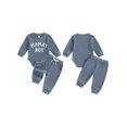 thumbnail image 2 of Baby Boy Fall Outfit Letter Embroidered Long Sleeve Romper Solid Elastic Waist Pants 2 Piece Set, 2 of 9