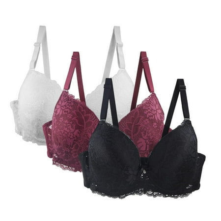 Baodmurt Bras Set for Women Lounge & Sleep Adaptive Lingerie  Underwear  White+Red+Black 32D