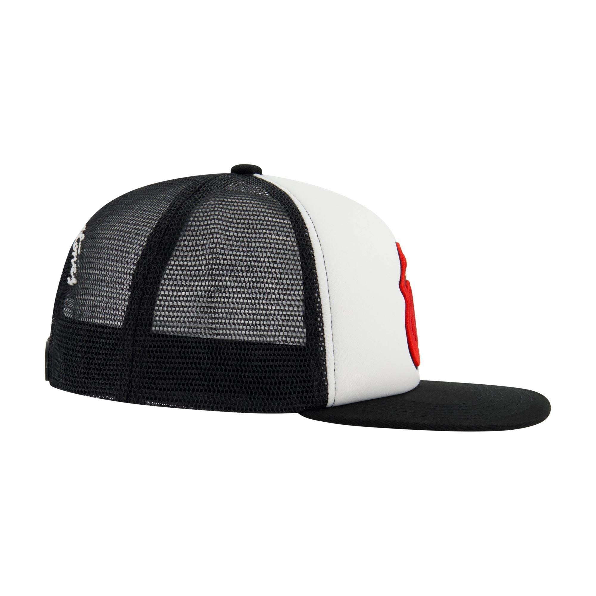Mens Rolling Stones Trucker-Style Snapback Hat, Classic Logo on White Crown, Black Bill, OSFM