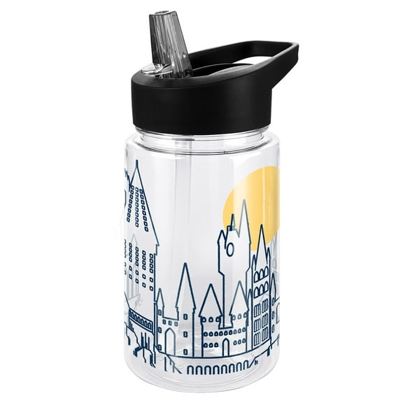Harry Potter Kids Tritan Plastic Water Bottle with Straw Lid and Handle, Reusable Tumbler for Toddlers, Unisex for Girls and Boys, 12oz, Hogwarts Line Art