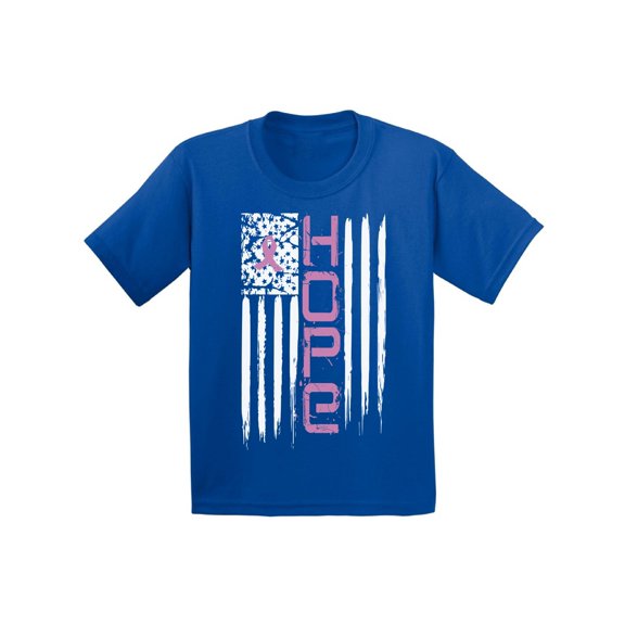 Awkward Styles Hope Flag Tshirt for Kids Pink Ribbon Youth Shirt Breast Cancer Awareness Shirts for Kids Support Gifts for Cancer Survivor Breast Cancer Tshirt Pink Gifts for Kids