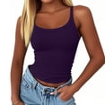 thumbnail image 3 of Sleeveless Tank Top for Women Spaghetti Strap Form Slim Fitting Scoop Neck Ribbed Knit Basic Cami Shirts Purple XL, 3 of 5