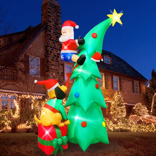 Husfou 7ft Christmas Inflatable LED Santa Claus Christmas Tree with Dog ...