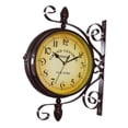 thumbnail image 3 of Reloj de pared de doble cara con adorno de , redondo, retro, decorativo, silencioso, para patio, oficina, sala de estar, cafetería, interior, 3 of 9