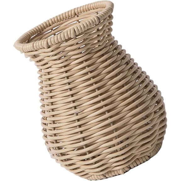 Woven Storage Basket, Imitation Rattan Plastic Flower Vase Desktop Dried Floral Bud Holder Decorative Plant Pot Container for Home Decor, Model A, 1 Pack