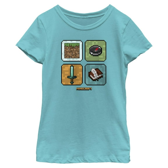 Girls Minecraft Pixel Item Grid T Shirt