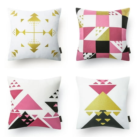 Royal Blue And Gold Pillows Popeven Set of 4 Pink and Gilding Gold Geometric 100% Cotton Throw Case Accent Pillow Cushion Cover 18