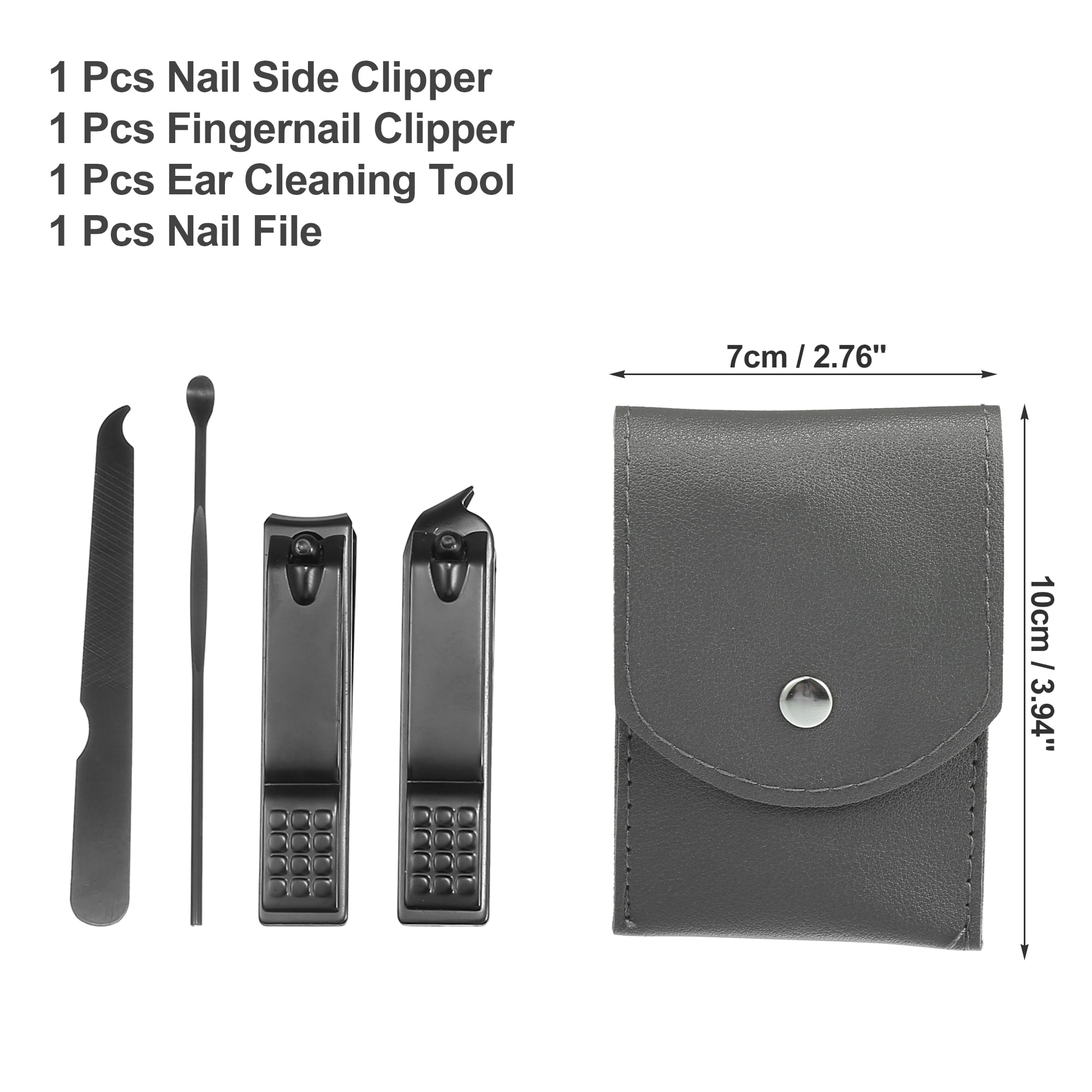 Unique Bargains 4 pcs Manicure Set with Gray PU Case Personal Care Stainless Steel Black