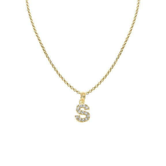 Genuine 14k Yellow Gold 0.59" Cubic Zirconia CZ Initial Letter S Pendant Necklace 16", 18", 20", 22" Trendy Charm Initial Necklaces for Women