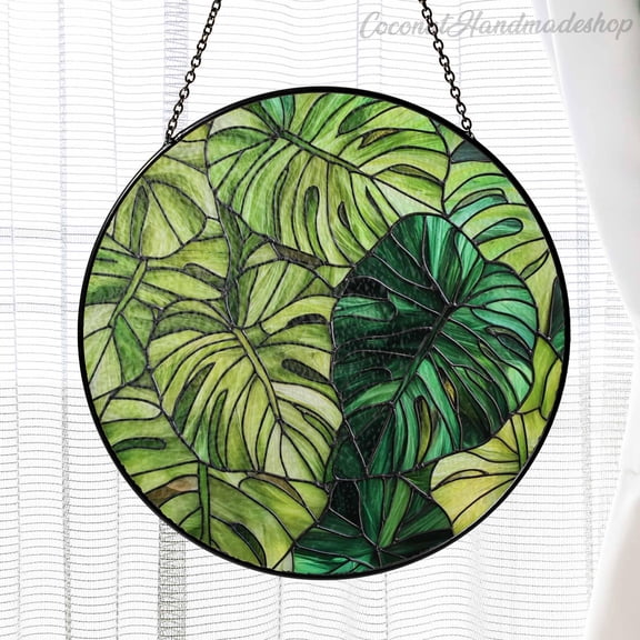 New Monstera Deliciosa Stained Glass, Monstera Deliciosa Suncatcher, Monstera Plant Lover Gift, Monstera Plant Window Hangings Gifts
