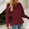 thumbnail image 4 of Clearance Solid Sweaters for Women Long Puff Sleeve Ruffle Hem Round Neck Ribbed Knits Babydoll Tunic Tops Fall Pullover Jumpers, 4 of 6