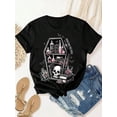 thumbnail image 1 of [Soft T-Shirt] Soft, Breathable Women's Skull Print T-Shirt | Short Sleeve Tee with Gothic Coffin Design for Casual & outdoor Wear, Black, Fitness apparel, 1 of 6