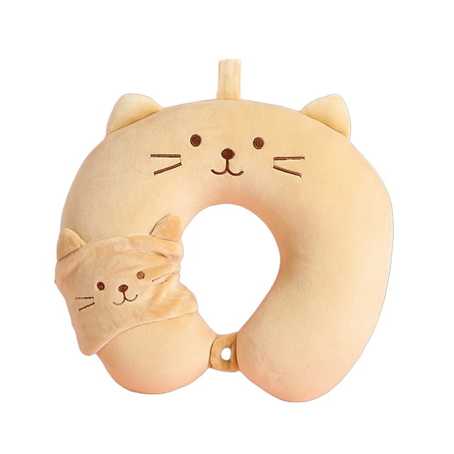 Almohada en forma de U, portátil, con diseño de animales de dibujos animados, para el cuello, para viajes, con antifaz para vuelos largos, siestas en la oficina, salud de la columna cervical.