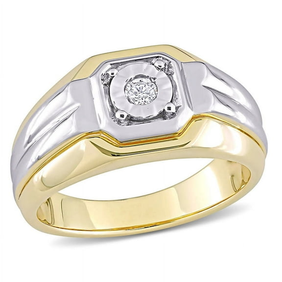 AMOUR 1/10 CT TW Diamond Men's Ring In White and Yellow Plated Sterling Silver