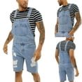 thumbnail image 2 of HOOMEUMY Men's Summer Denim Overalls Shorts Straight Bib Short Jeans Hole Washed Distressed Loose Fit Overalls Rompers Blue 34, 2 of 9